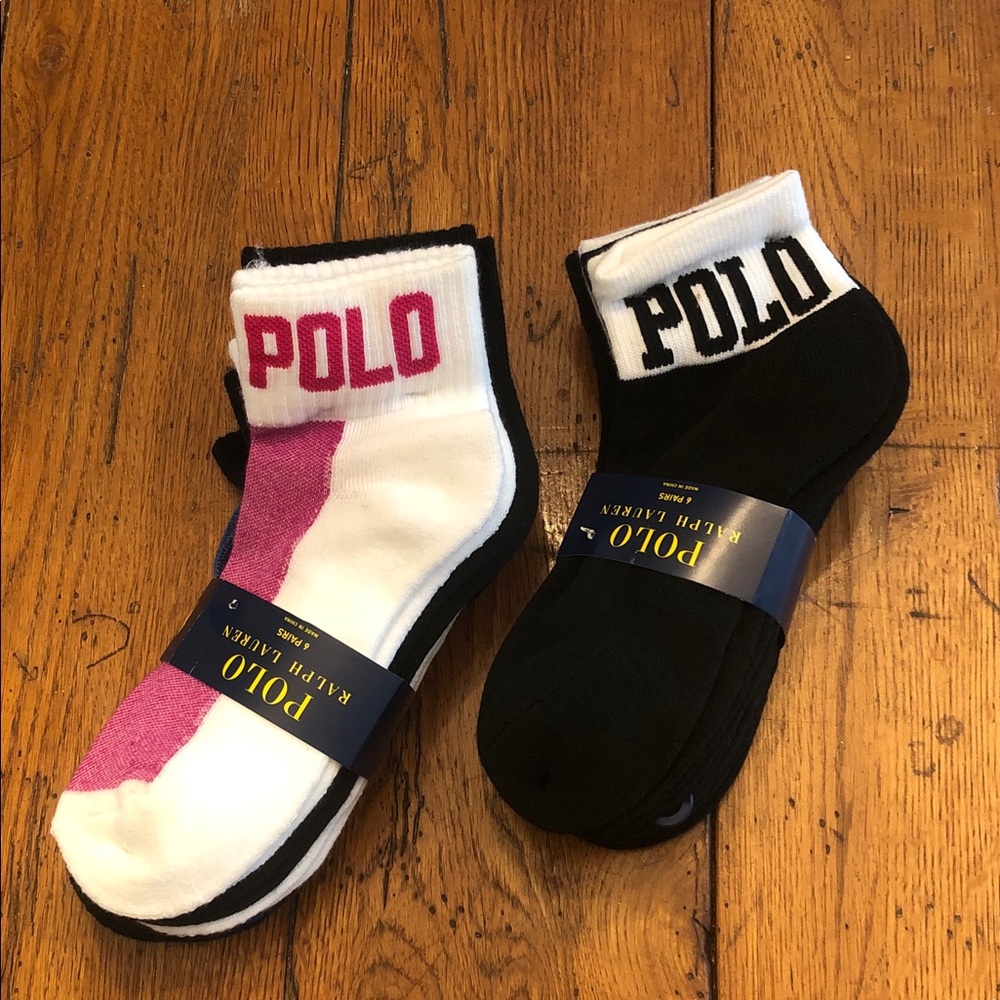 Polo by Ralph Lauren 12- Pair Ankle Socks in White/Pink and Black/White